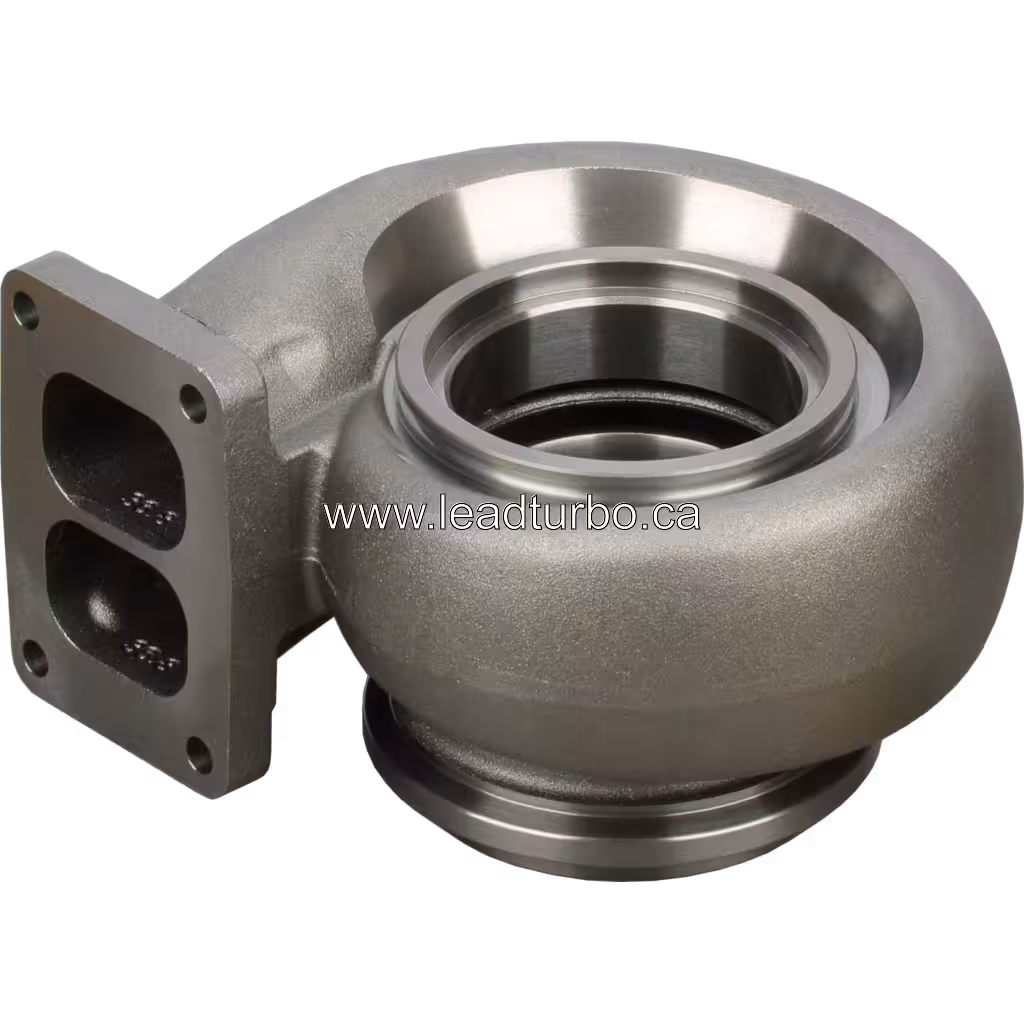 Drei Ansichten des Turbine Housings S410SX-105S74, zeigt Volute und Flansche