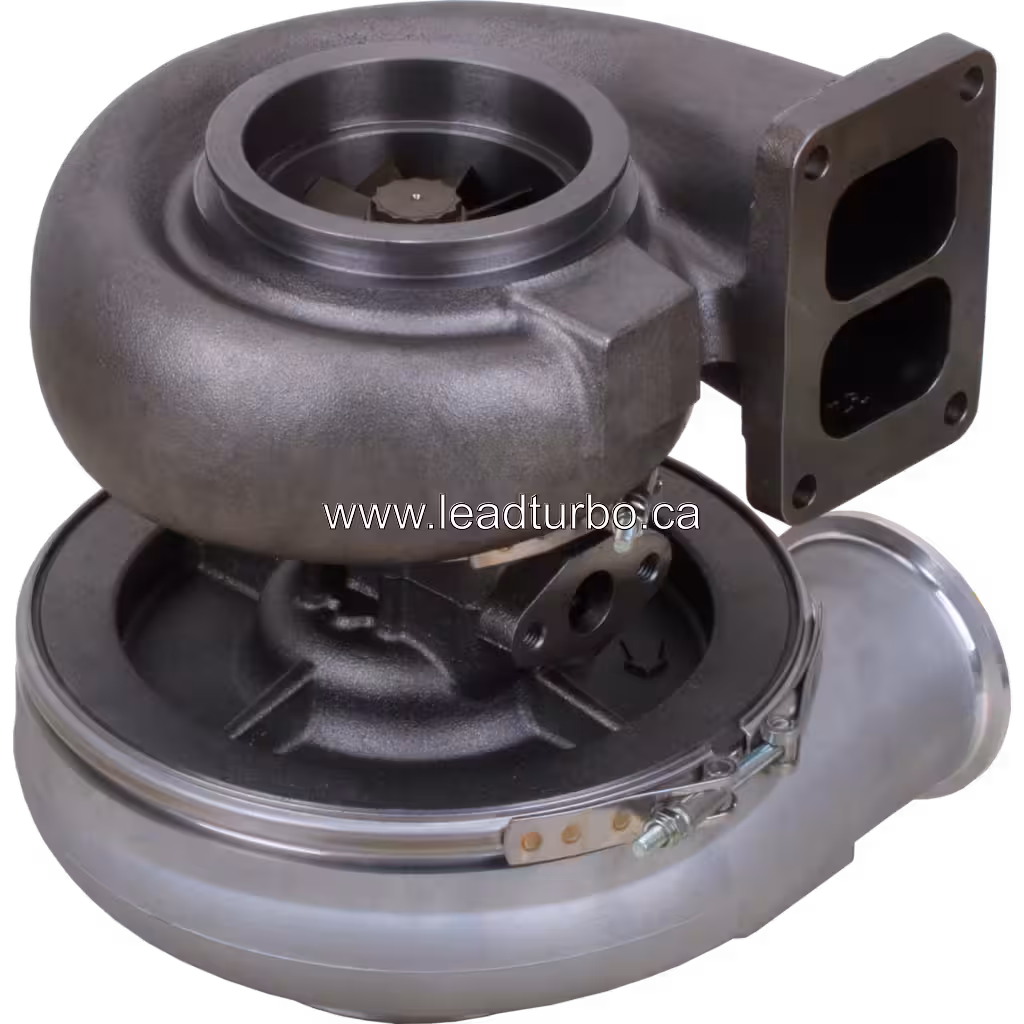 Turbo HX60 3538772 vista inferior com flange de escape retangular