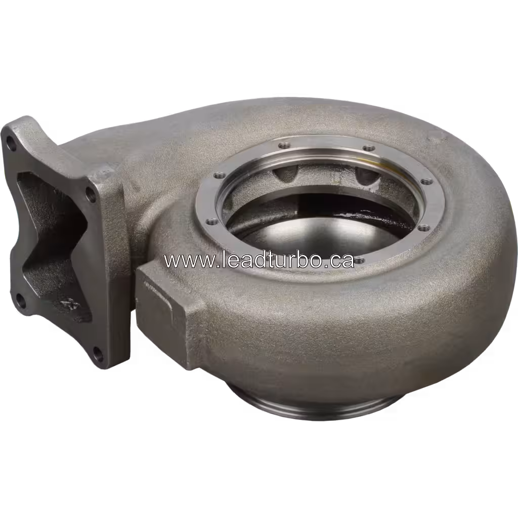 Top view of HX83 turbine housing displaying machined circular inlet opening