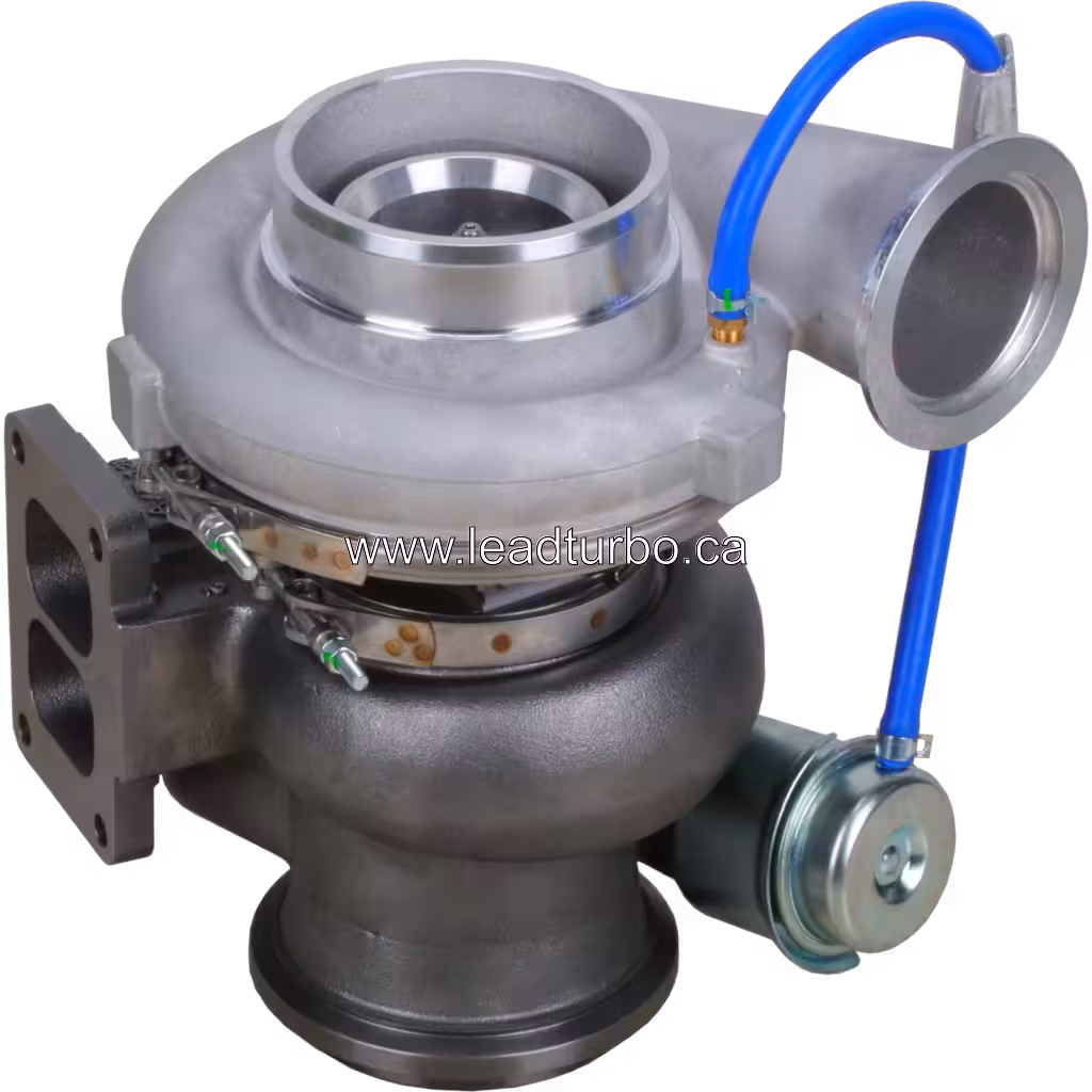 Vista lateral del turbocompresor para camiones Freightliner y Kenworth