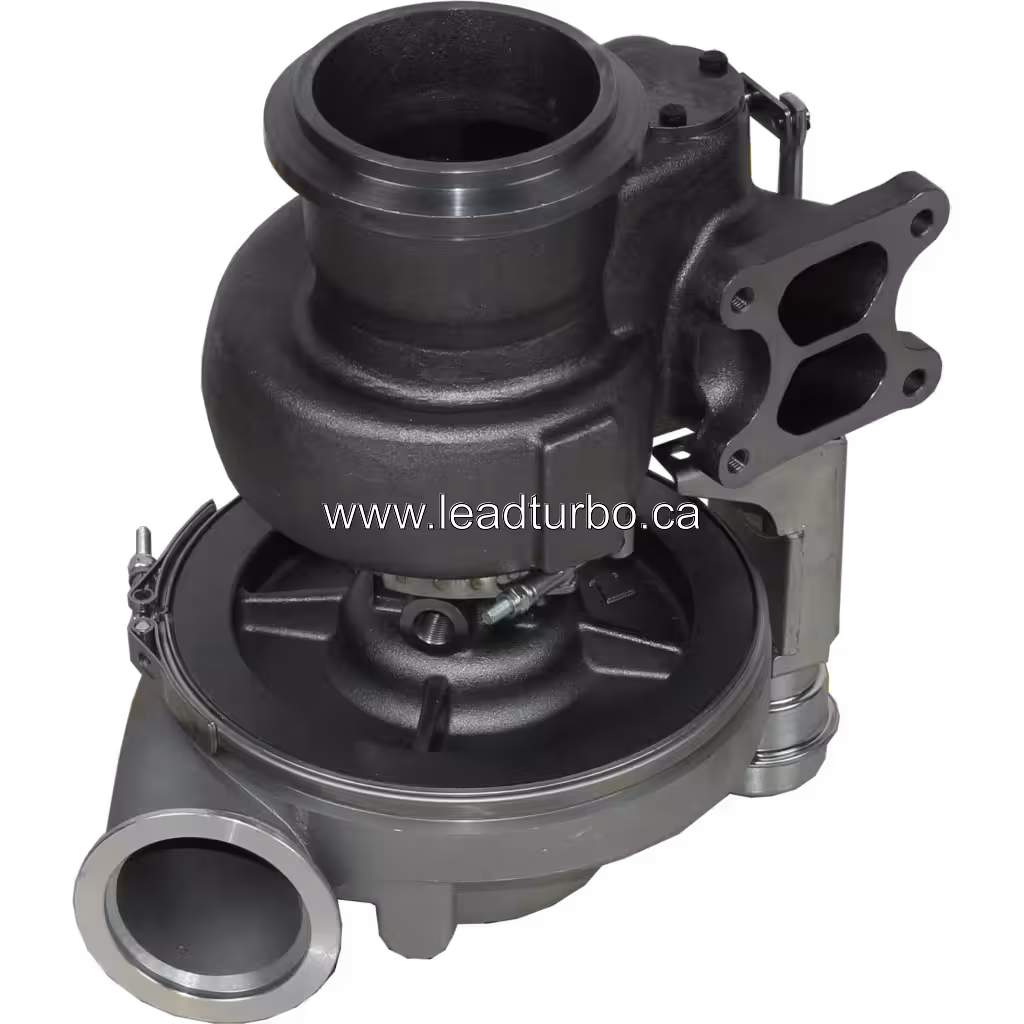 Vista traseira do turbo 5324943 com carcaça do turbina e flange de 4 parafusos