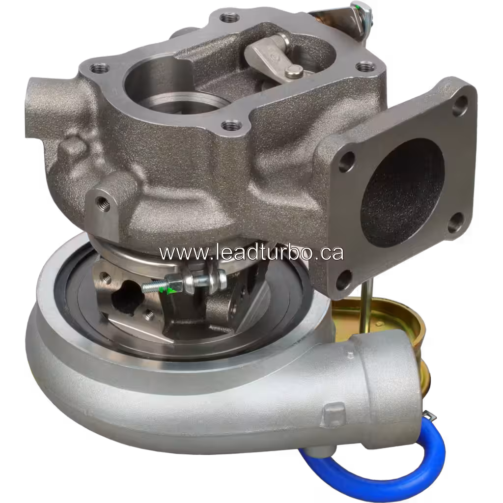 17201-68010 turbocharger bottom view revealing internal shaft and bearing assembly