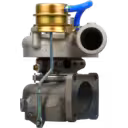 17201-68010 CT26 turbocharger front view with gold actuator and blue tubing