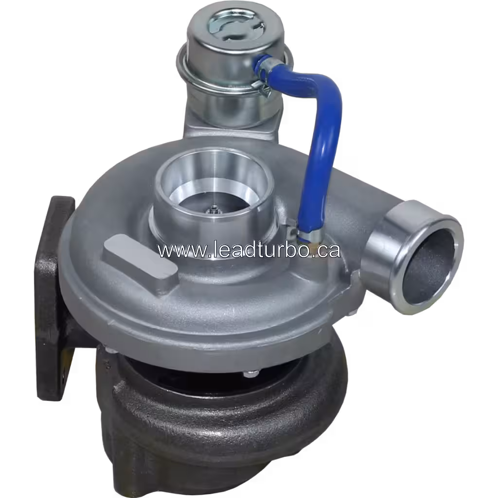 Vista replacement del turbocompresor 2674A404 mostrando manguera azul del actuador