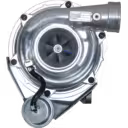 Vista frontal do turbo RHE6 8981534800 com carcaça do compressor prateada e rotor visível