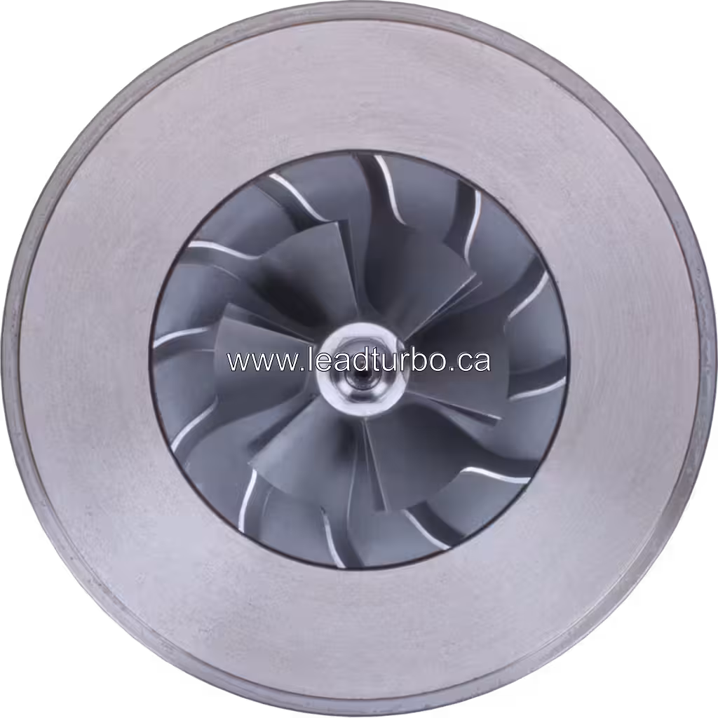 Vista frontal do Core S2ESL-113 FOR 112-4896 para CAT 3116 com rodas de compressor e turbina visíveis