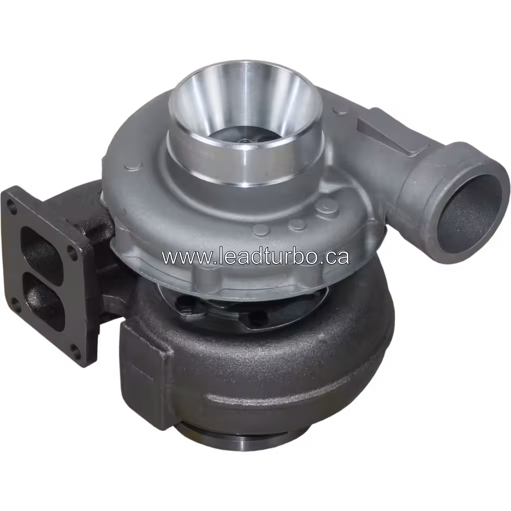 Turbosprężarka 3531772 H2D widok z góry, prostokątny króciec wydechowy, numery referencyjne OEM 3525743 3531773