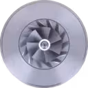 Front view of a turbocharger core FOR 3590348 HX40W showing the compressor wheel