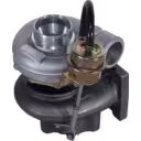 Turbocharger com atuador dourado e cabo preto, flange de escape quadrado