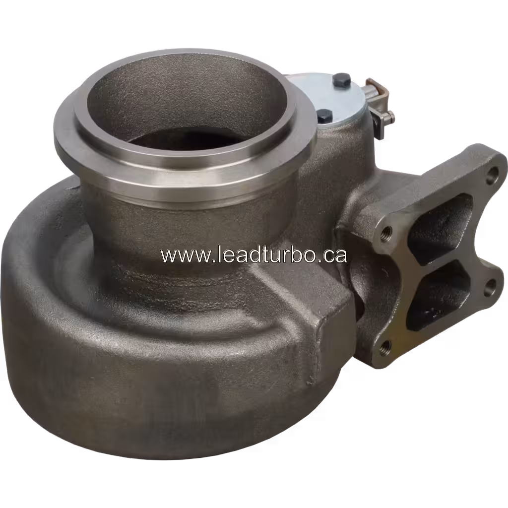 Vista replacement de turbine housing 3506616 con actuador azul y flange V-band