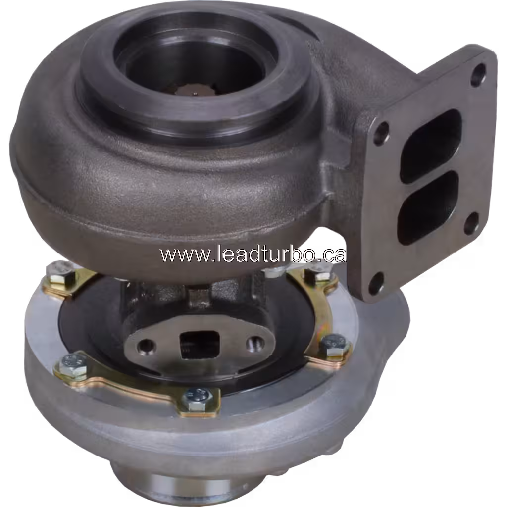 Vue de dessous du turbocompresseur 177258 montrant le carter turbine et le support