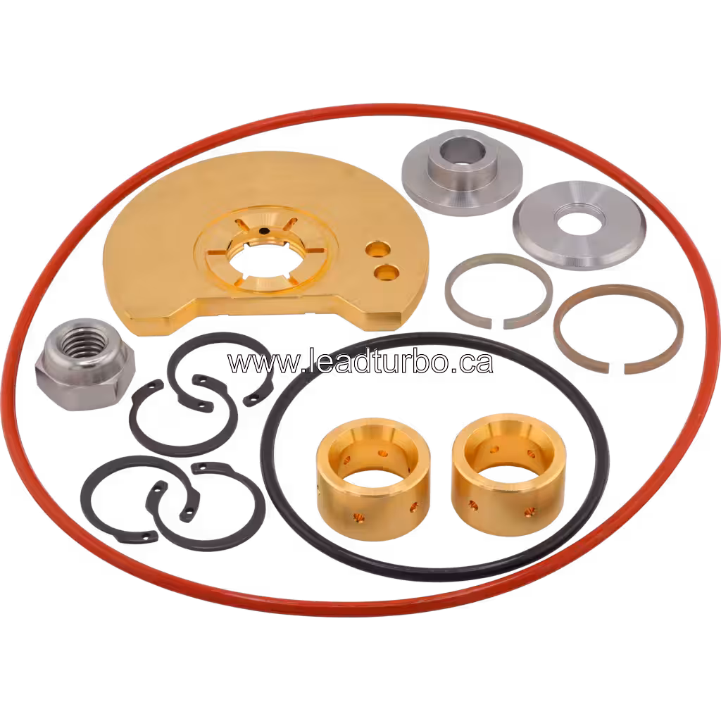 J96 turbocharger repair kit with gold compressor wheel, bearing sleeves, and seals