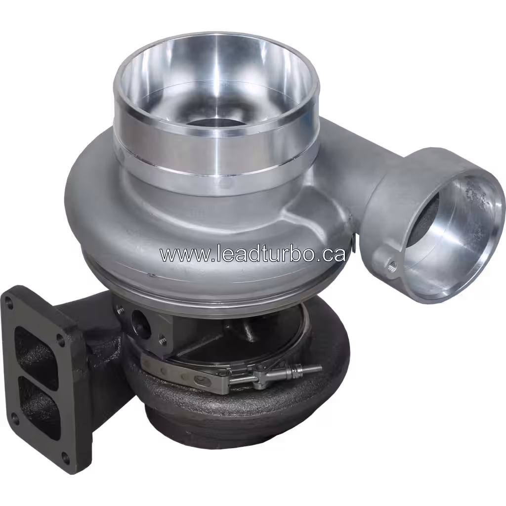 Top view of 179576 turbocharger showing compressor inlet and turbine housing