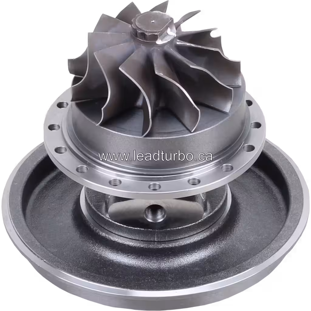 Vista inferior del core HX80 3594200 con rueda de turbina negra para motores Cummins