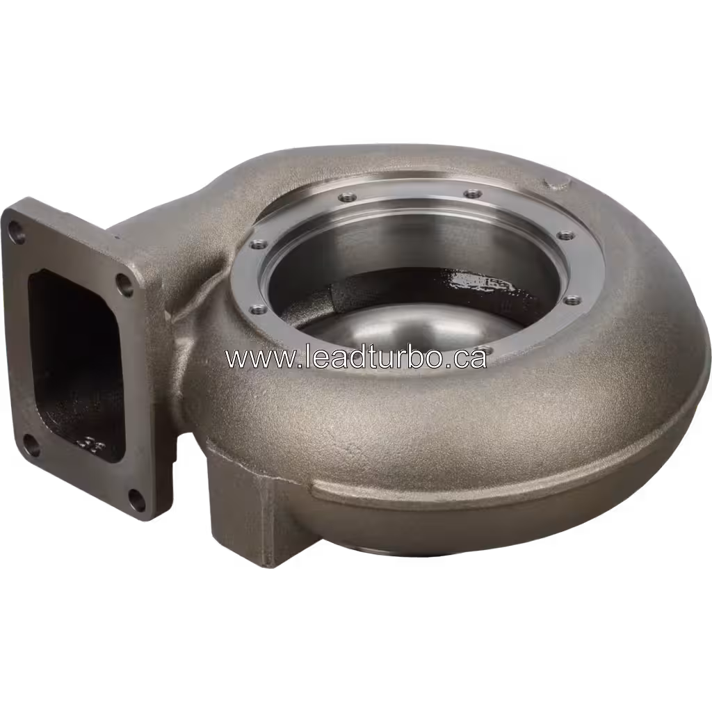 Vista inferior de 45 grados mostrando la flange de la Turbine Housing HC5A