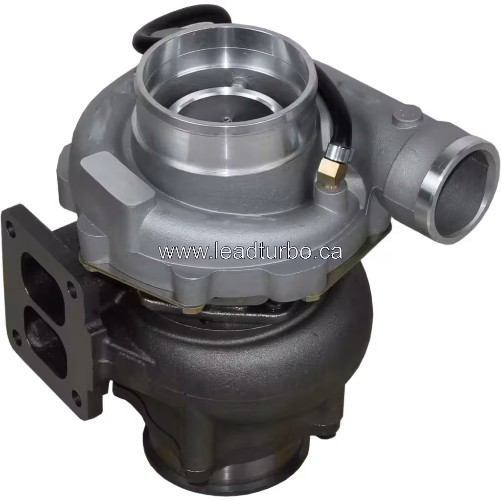 Turbolader 734056-0003 mit silbernem Kompressor und dunklem Turbinengehäuse, 45-Grad-Ansicht