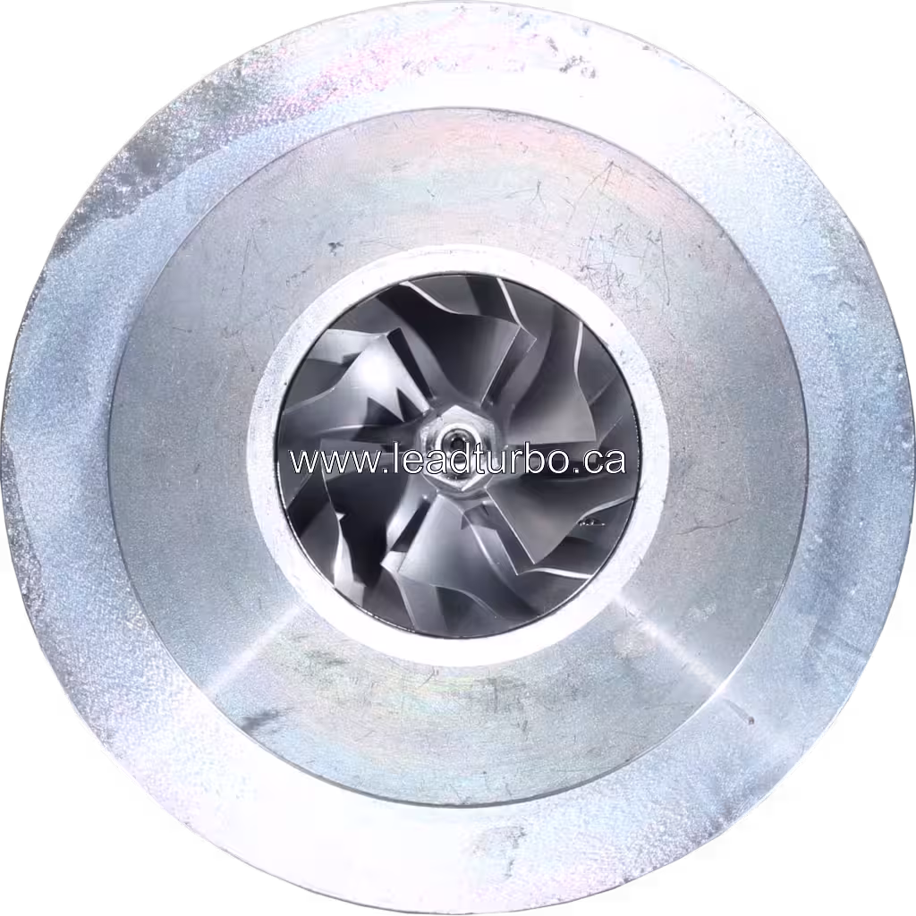 Vista frontal do core de turbocompressor GT3576 700267-0001 com roda de compressor prateada