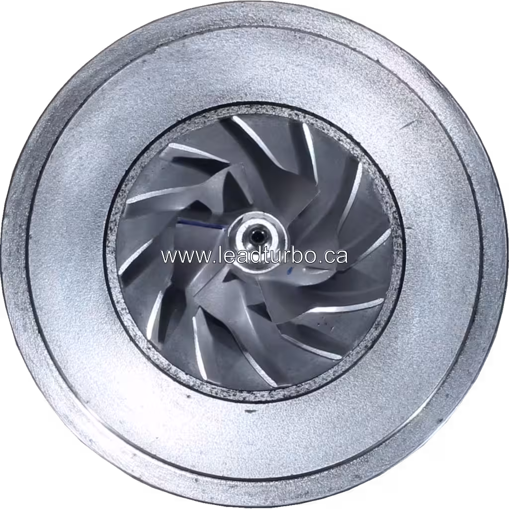 Core HX30 3593410 para Cummins 4BTA 90HP, vista frontal con rueda de turbina y compresor