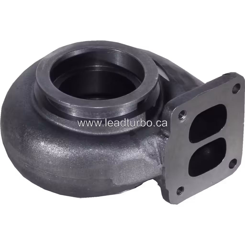 Carcaça de turbina de metal fundido com entrada circular e flange retangular