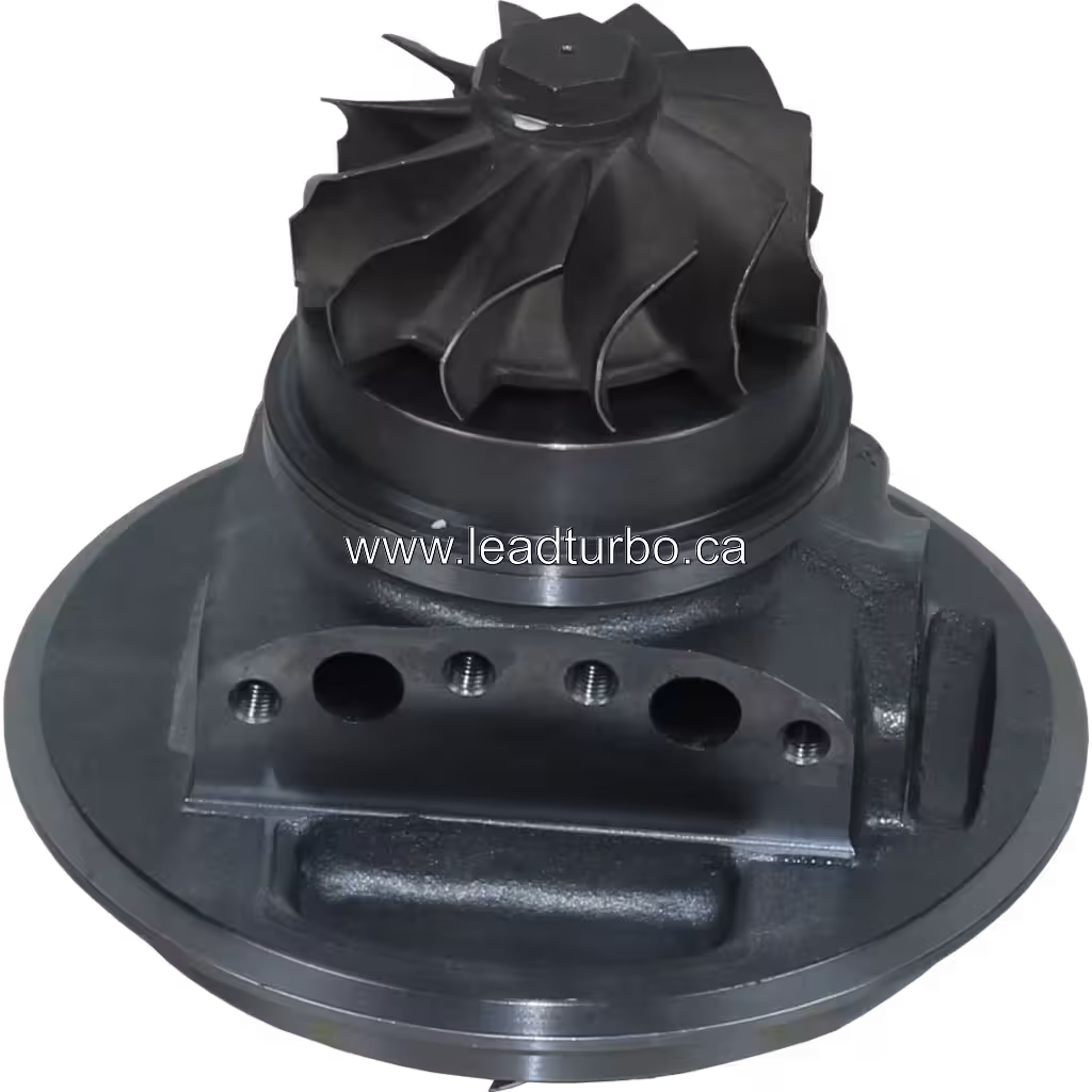 6505-67-5910 core bottom 45-degree view with blue shaft tip and turbine housing
