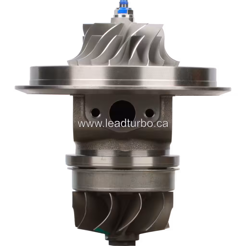 6505-67-5910 KTR110L-F84PW turbocharger core front view with silver compressor wheel
