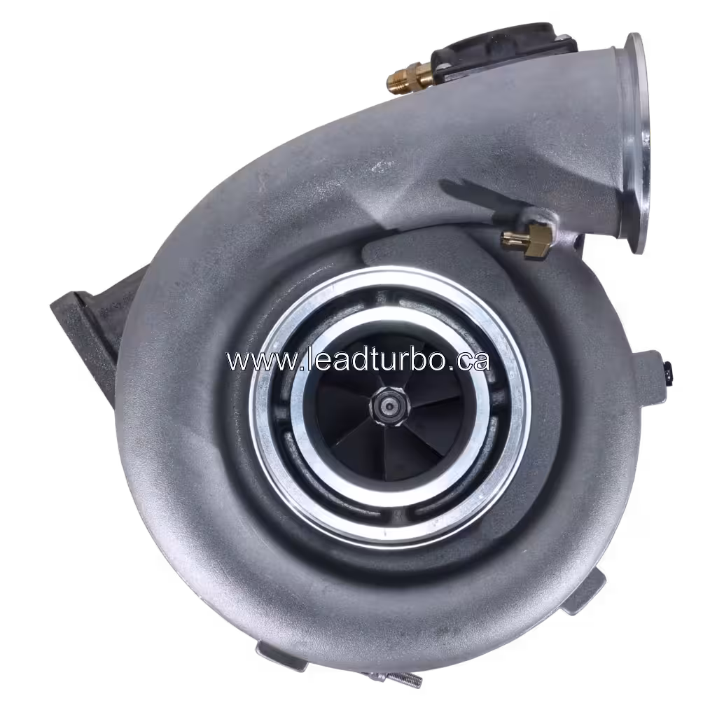 Turbocharger 758160-5007 GTA4502V vista frontal con carcasas gris y plateada