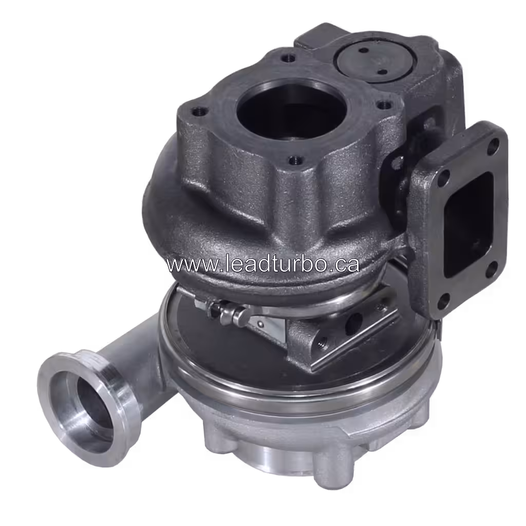 11589880003 turbocharger bottom view showing exhaust flange and compressor outlet