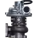 135756171 RHF4-46001P8 turbocharger front view with silver compressor housing and black turbine housing