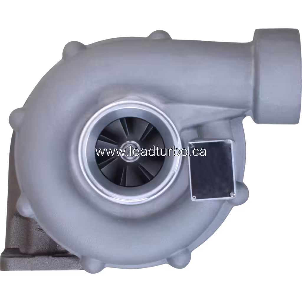 Vista frontal del turbocompresor 5700246 K27 2-3266MNB con carcasa de compresor plateada