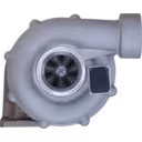 Vista frontal del turbocompresor 5700246 K27 2-3266MNB con carcasa de compresor plateada