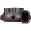 Turbine housing 2843504 HX80M vista frontal, metal fundido gris con flanco rectangular
