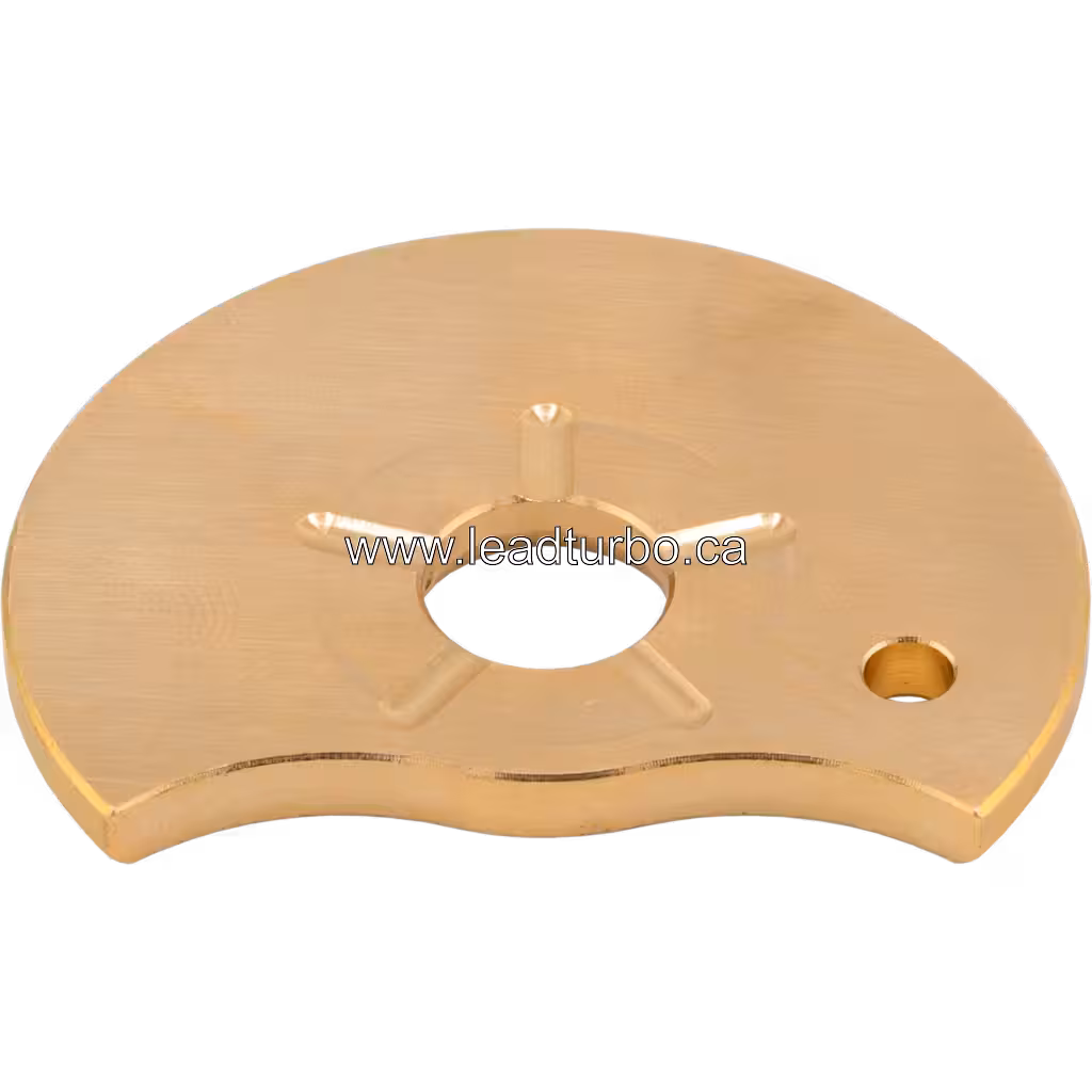 Gold-colored machined metal bearing component with central opening