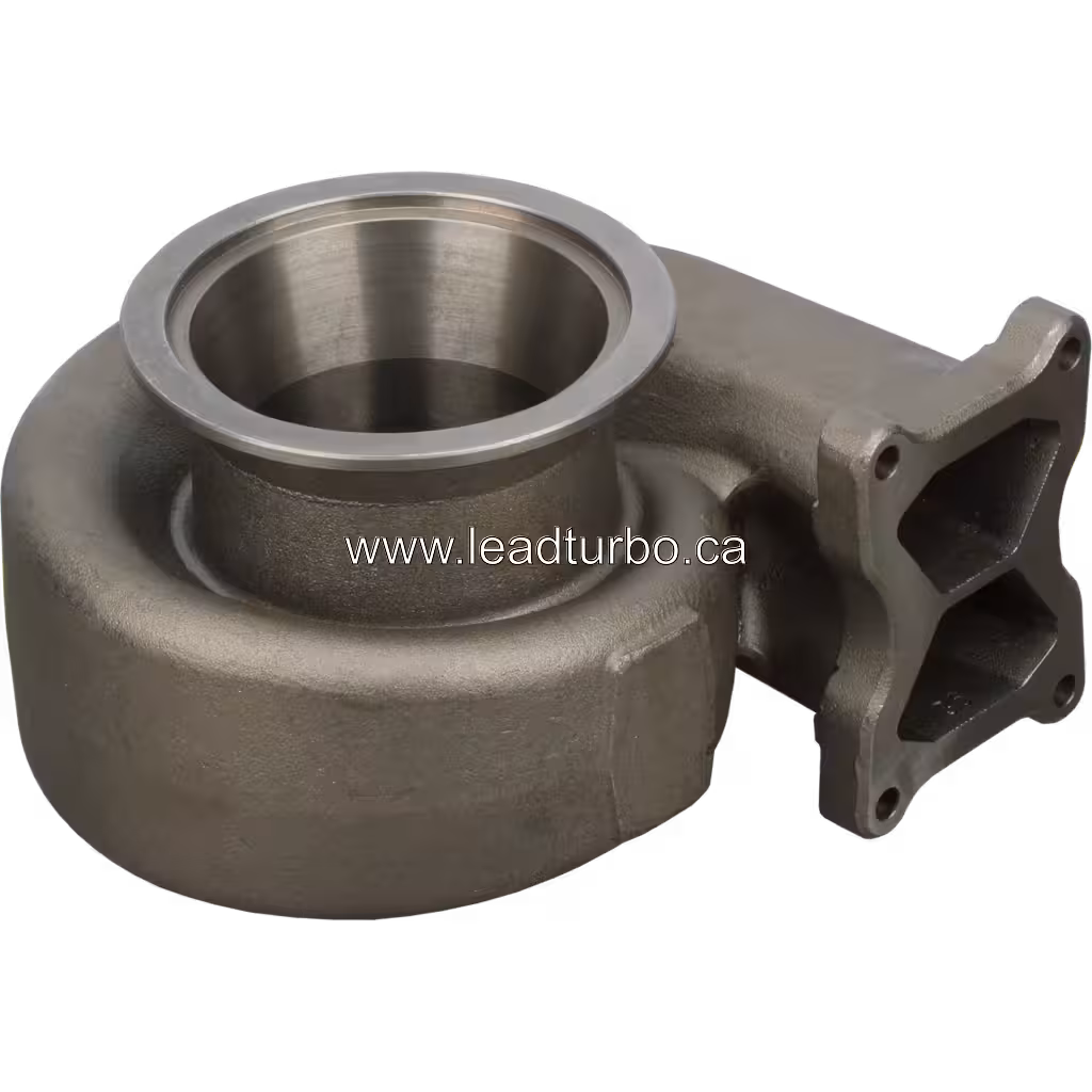 Turbine housing FOR 2838541 TH: вид зверху, фланець вихлопу з чотирма отворами та полірована внутрішня поверхня