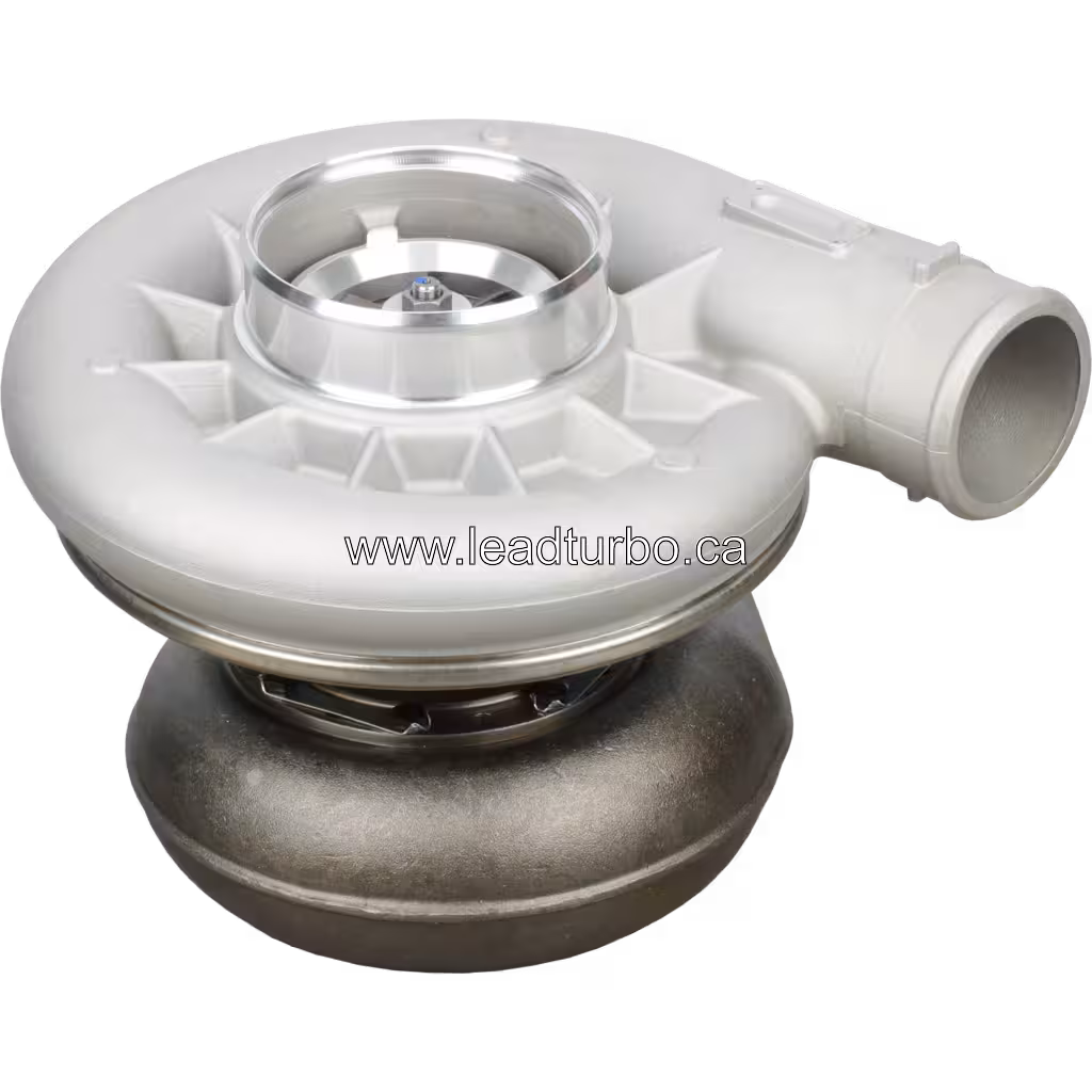 Vista replacement a 45 graus do turbo 5323959 mostrando a roda do compressor