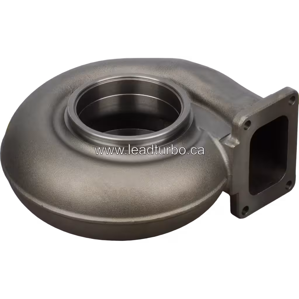 Turbine housing top 45-degree view showing mounting flange
