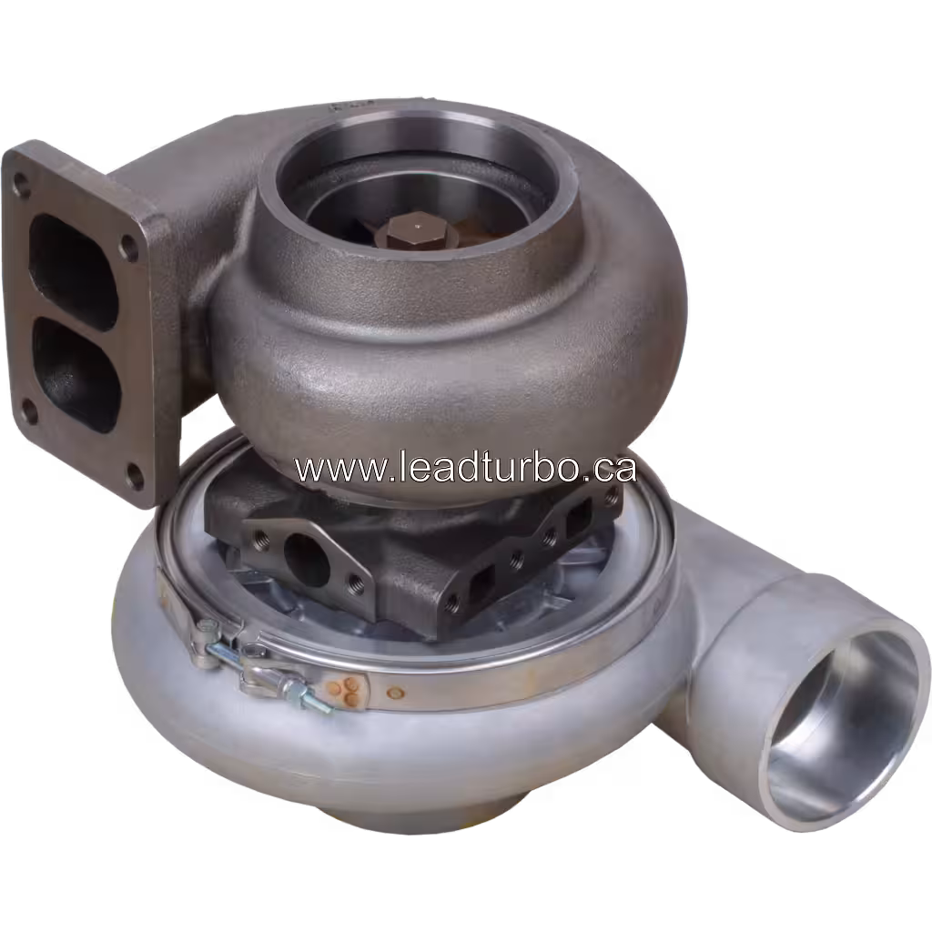 Vista inferior do turbocharger 6505-52-5540 com flange base e saída lateral